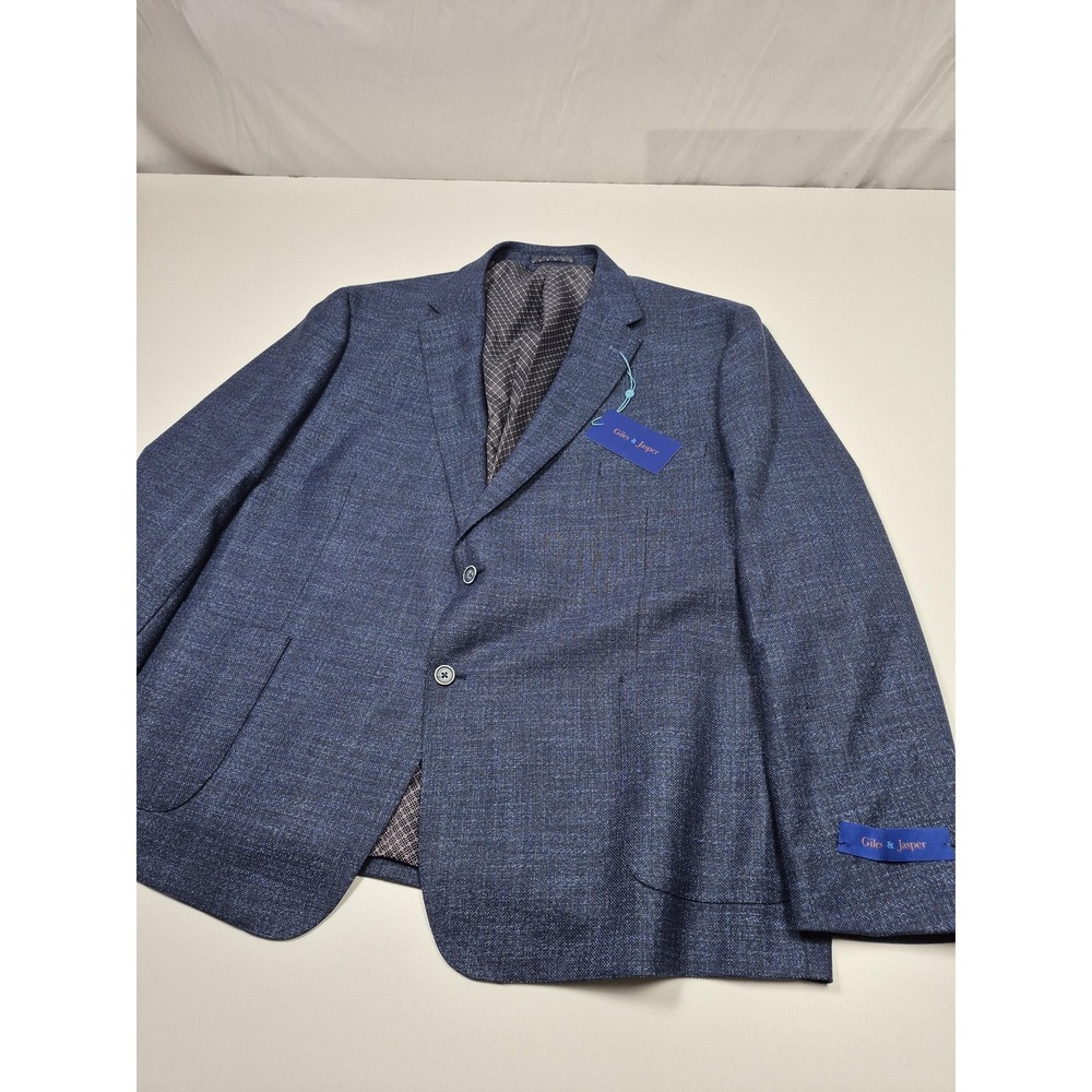Giles & Jasper Blazer Mens 56 Blue Polyester Viscose Stretch Sport Coat NWT
